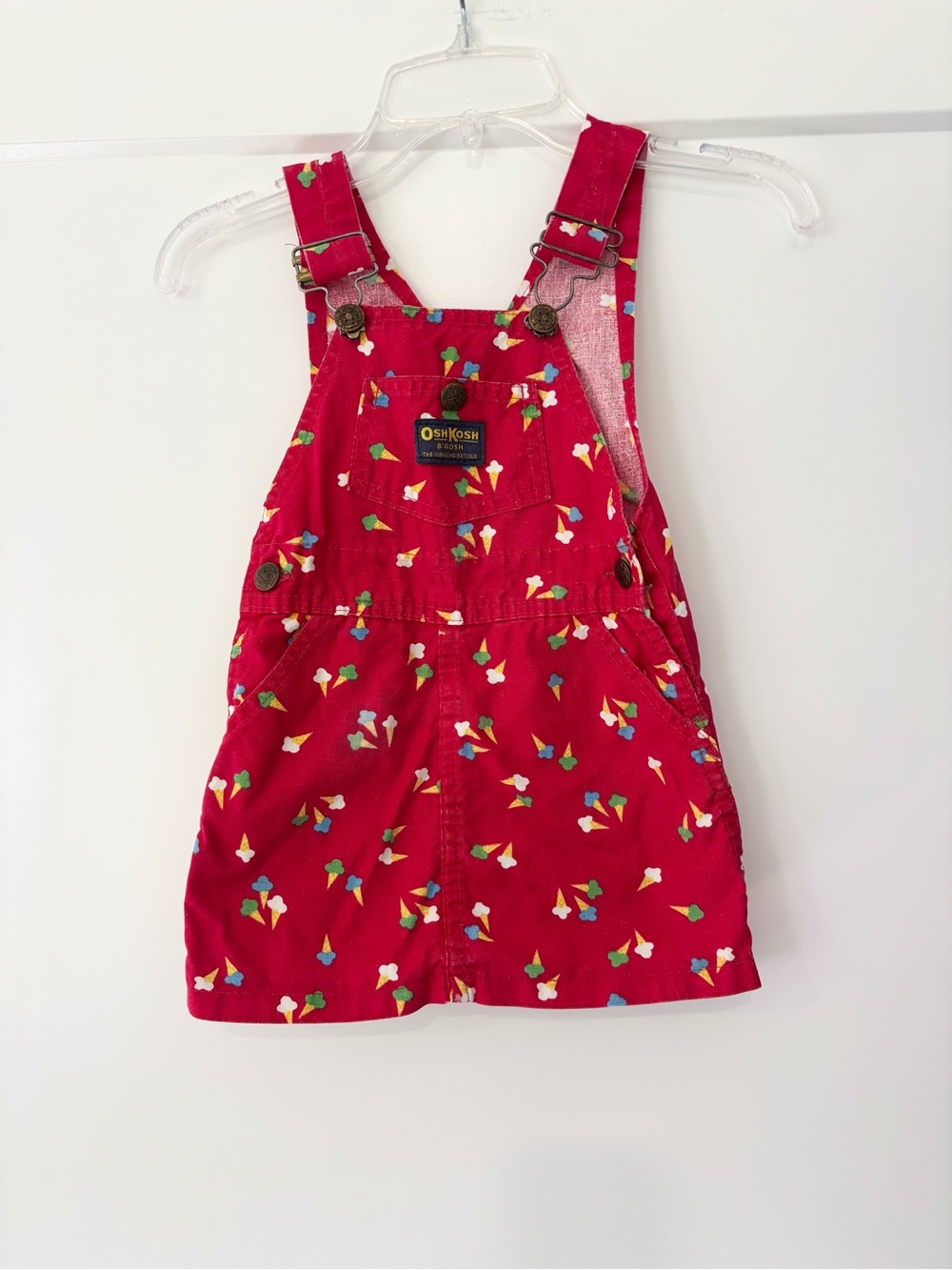 Vintage 90s OshKosh B'gosh Vestbak Denim Overall Red Ice Cream Dress 24 Months